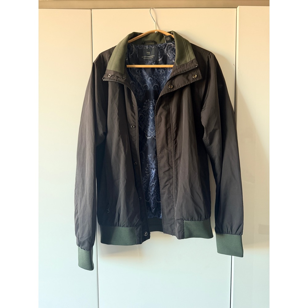 Scotch & Soda Men's Olive Ribbed Bomber Jacket Blue Paisley Lining Sz S